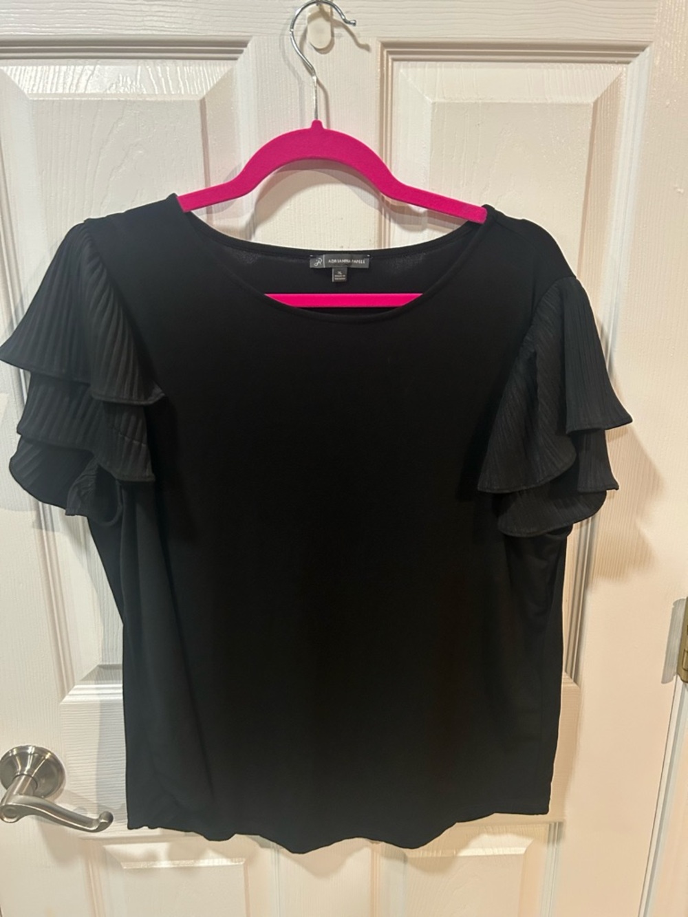 Adrianna Papell Black Ruffle Sleeve Blouse